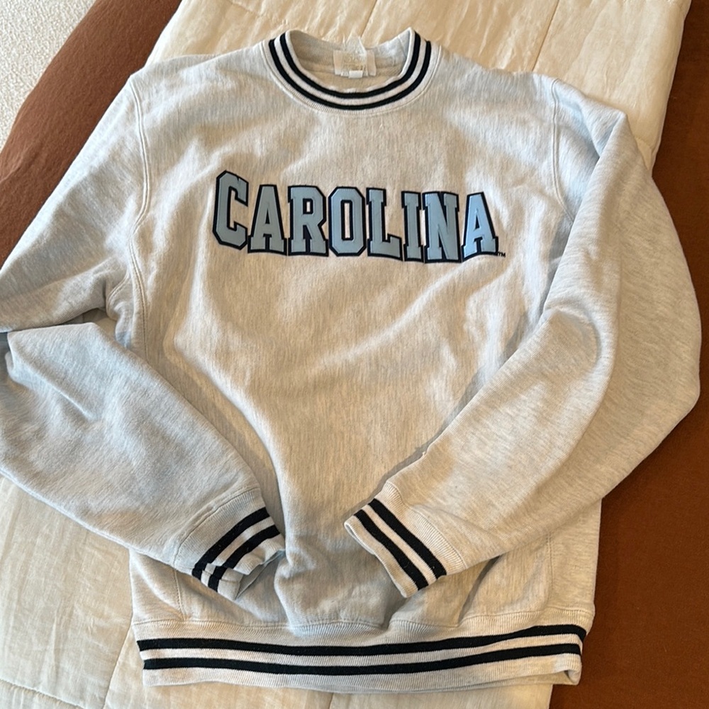 Gray UNC Carolina Ringer Champion Crewneck Sweatshirt